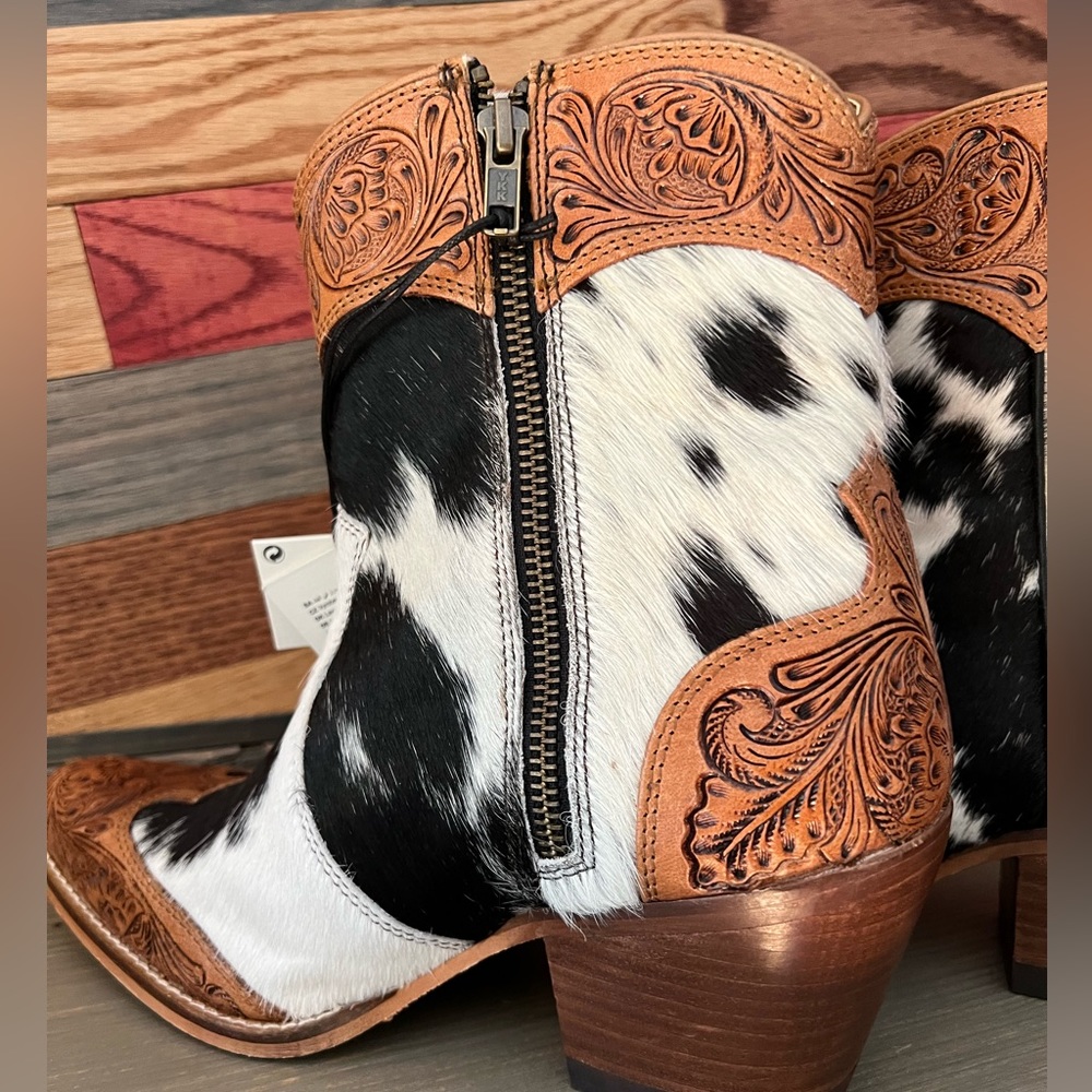 💯Hand Tooled Leather Genuine Cowhide Women Bootie Boot Boho Western Shoe ankle - Picture 8 of 16